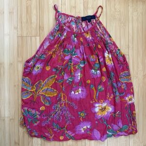 Rachel Rachel Roy Smocked Floral Tank Top Boho Tropical Pink Rayon